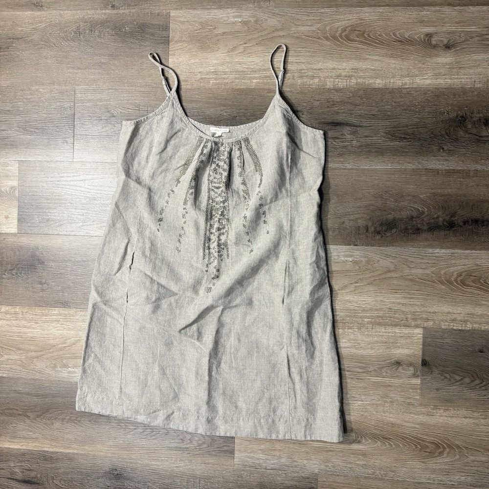 Eileen Fisher Women's Large Linen Shirt Natural Color Beading Details